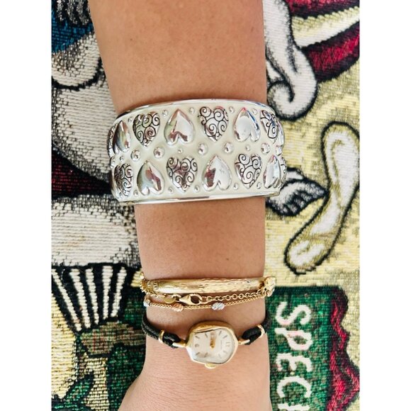 Brighton White Enamel Hearts Thick Bangle - Picture 9 of 10